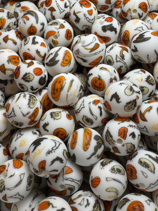 Trick or Treat 15mm Printed Silicone Bead