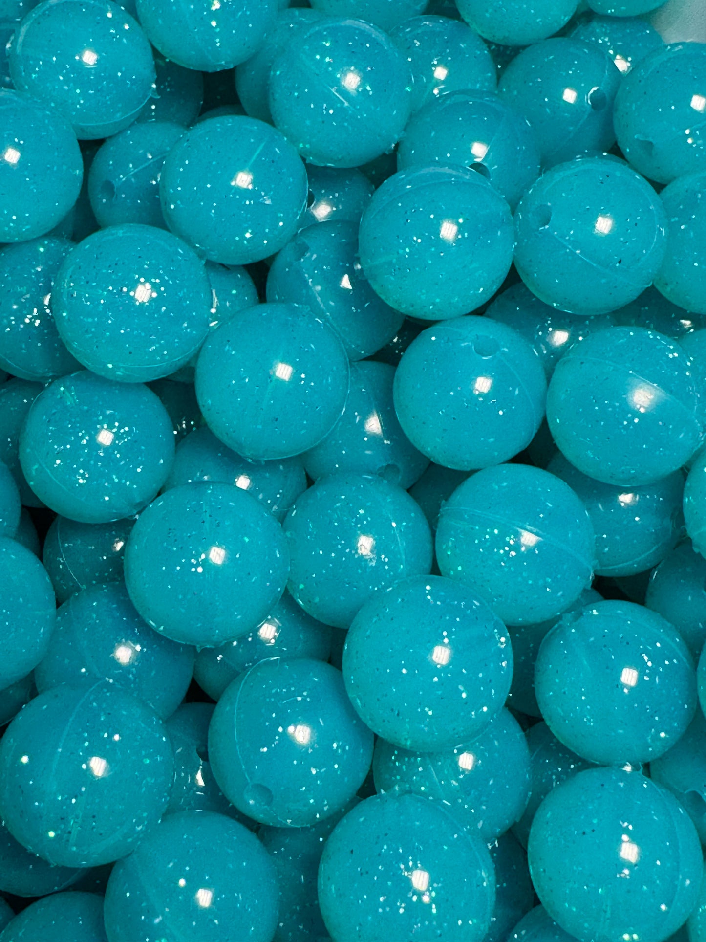 Teal 15mm Jelly Silicone Glitter Bead