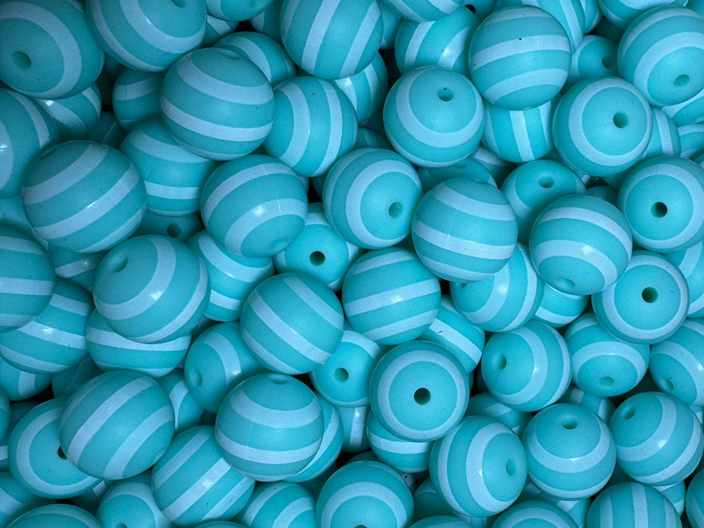 Mint Striped 15mm Printed Silicone Bead