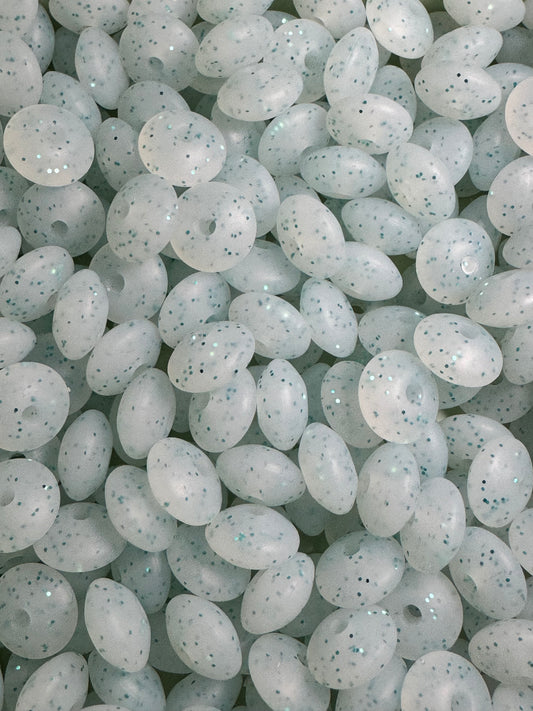 Icy Blue Glitter 12mm Lentil Silicone Bead