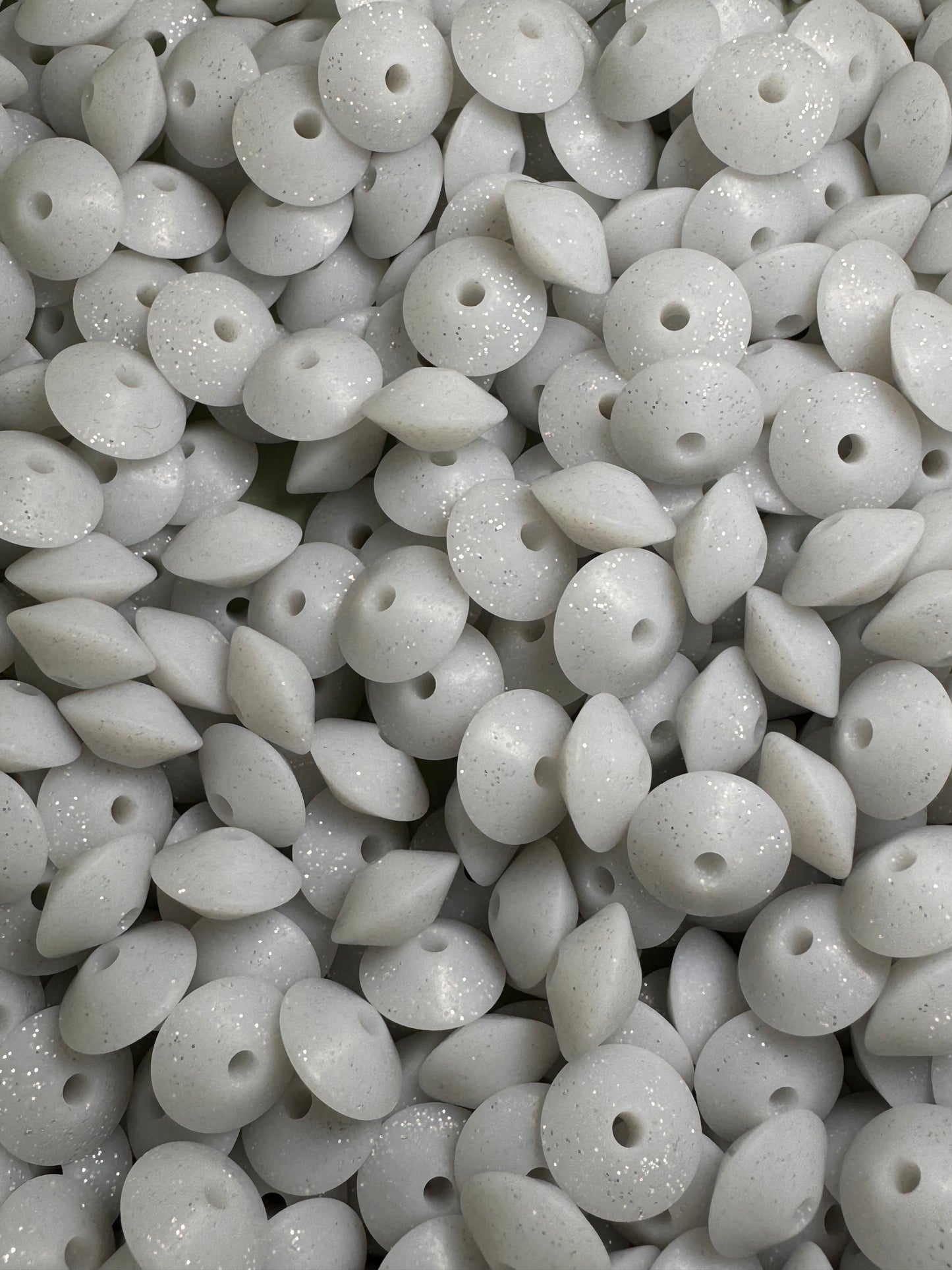 White Glitter 12mm Lentil Silicone Bead