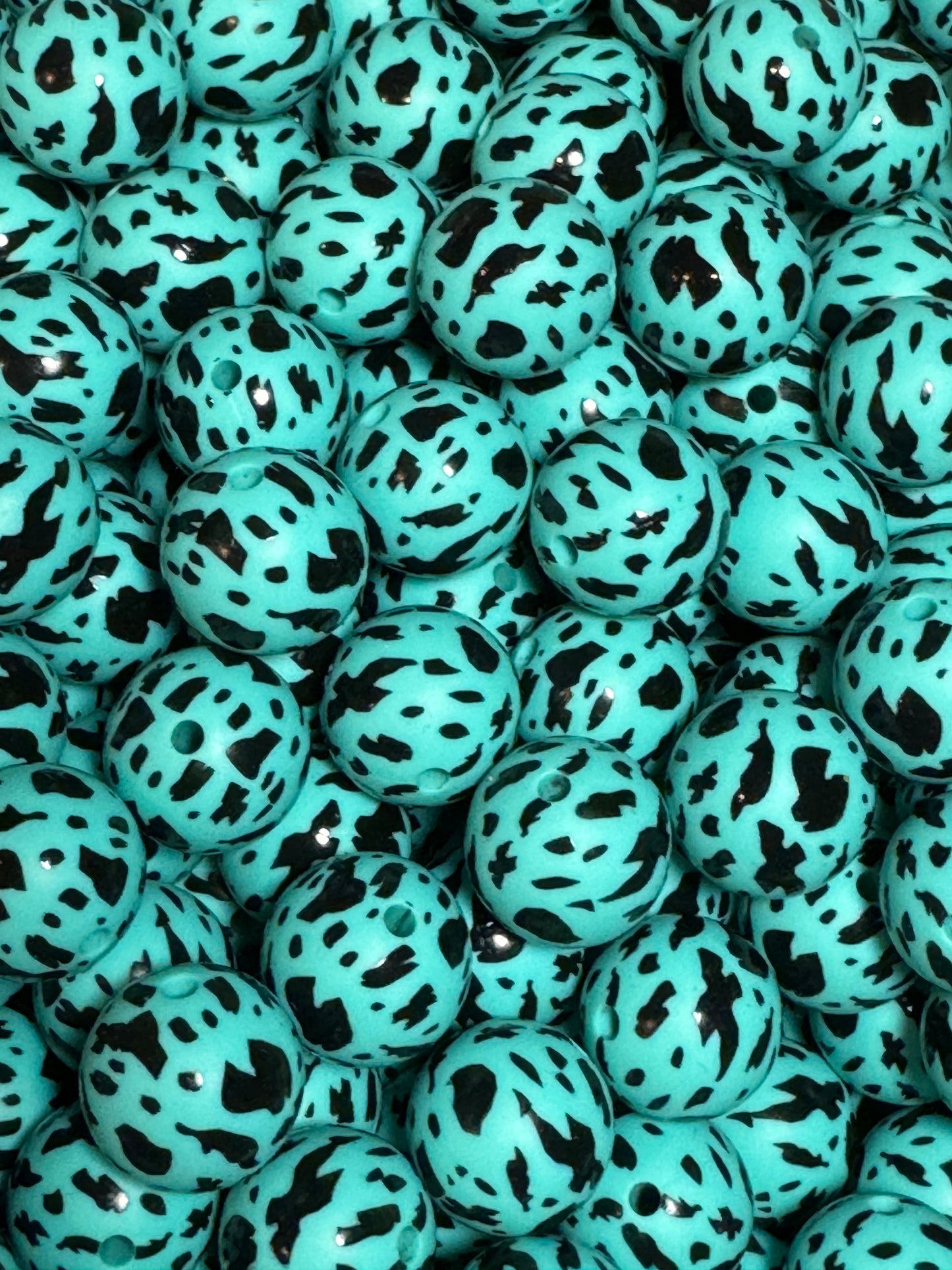 Turquoise Cow 15mm Printed Silicone Bead