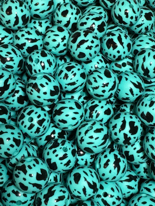 Turquoise Cow 15mm Printed Silicone Bead