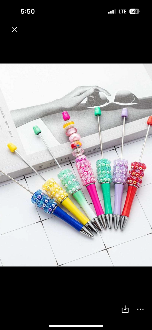 Beadable Plastic Pearl and Rose Pens