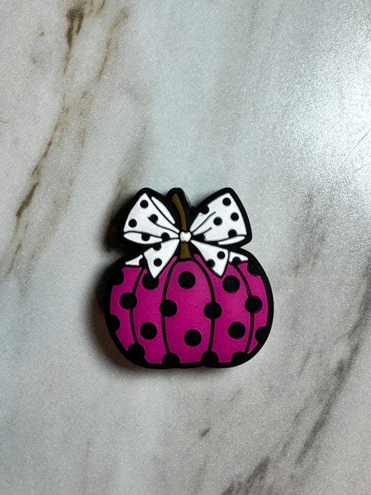 Magenta Polka Dot Pumpkin with a Bow Silicone Focal