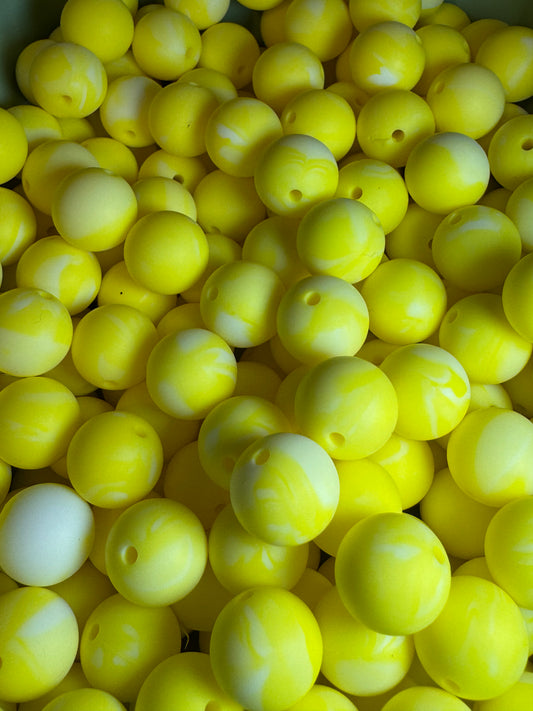 Marbled Neon Yellow 15mm Solid Color Silicone Bead