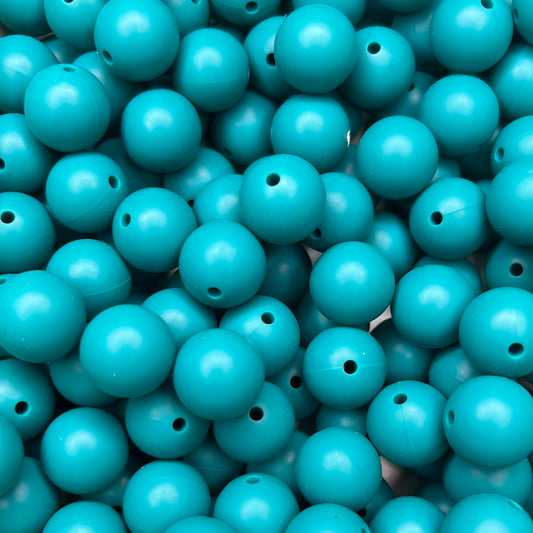 Teal 15mm Solid Color Silicone Bead