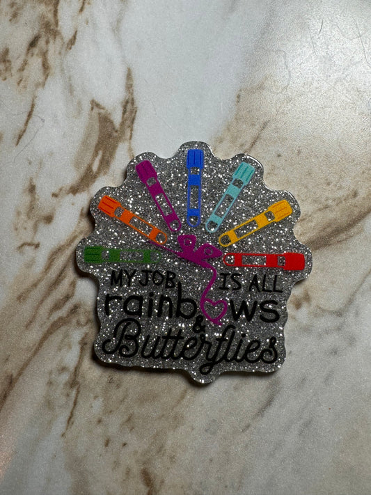 Rainbows and Butterflies Acrylic Badge Topper Flat back