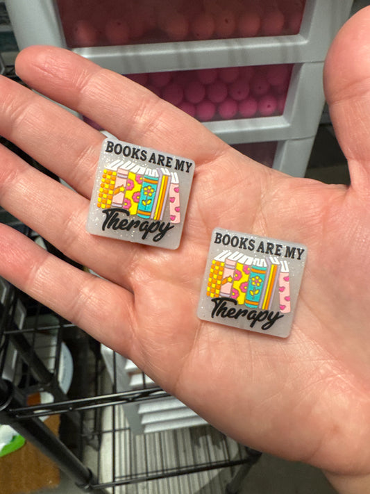 Books Are My Therapy Glitter Background Silicone Focal