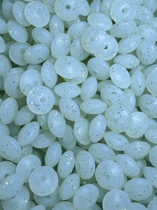 Green Glitter 12mm Lentil Silicone Bead