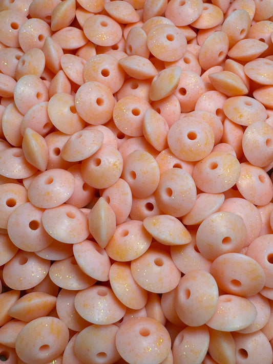 Peach Swirl Glitter 12mm Lentil Silicone Bead