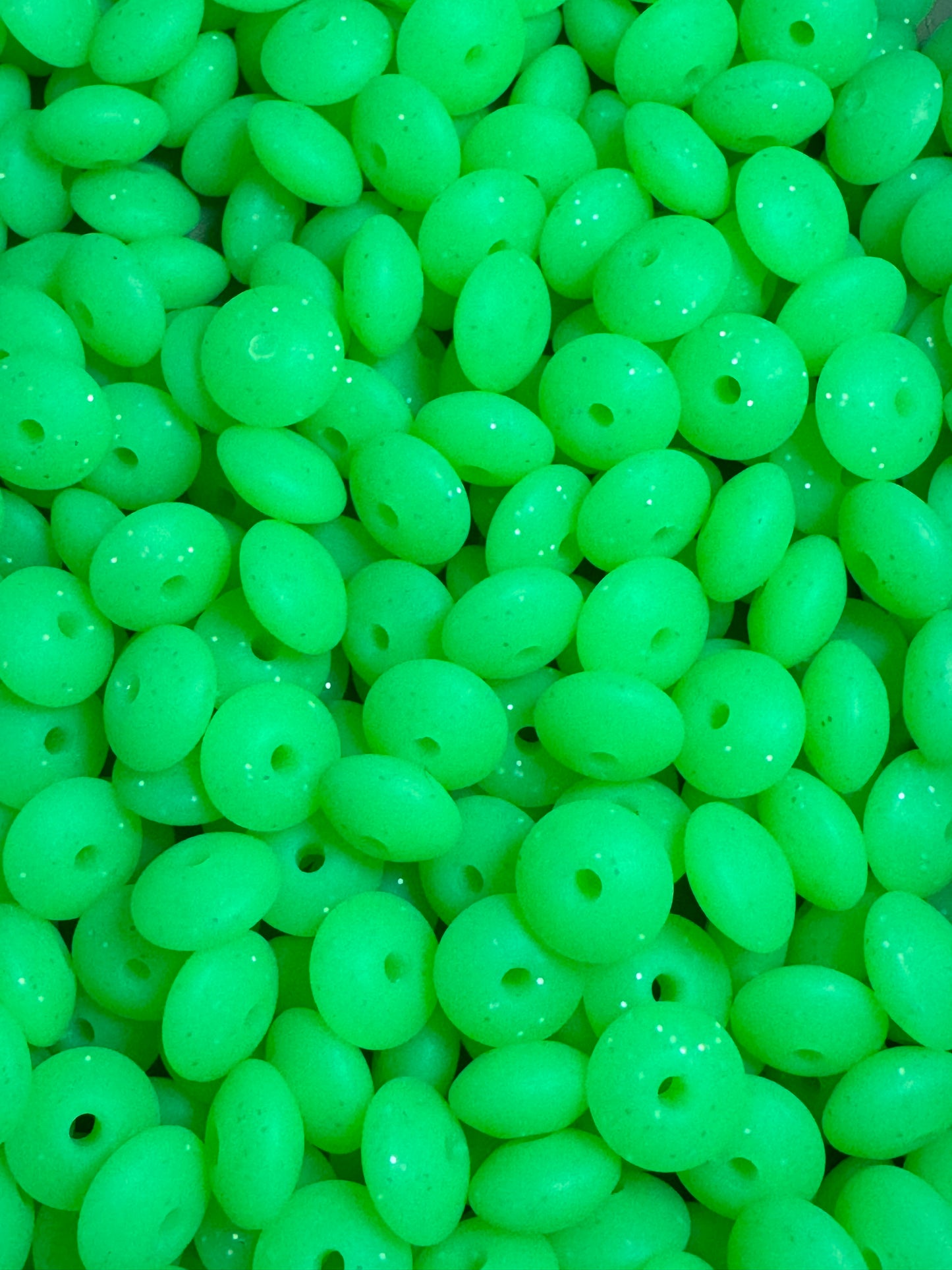 Neon Green Glitter 12mm Lentil Silicone Bead