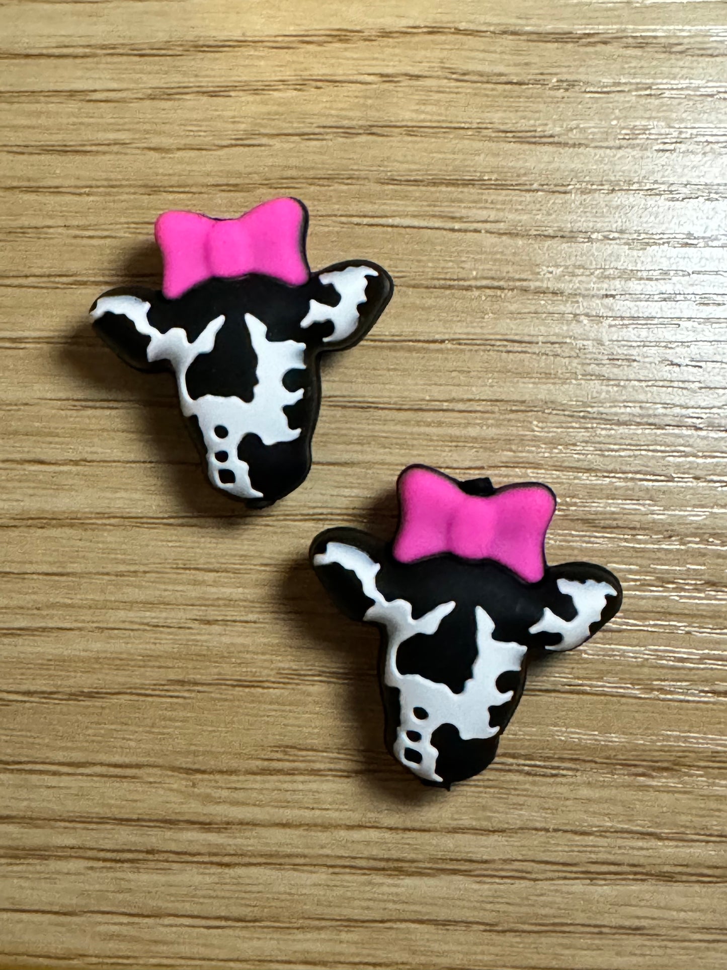 3D Black Cow with Bow Silicone Focal