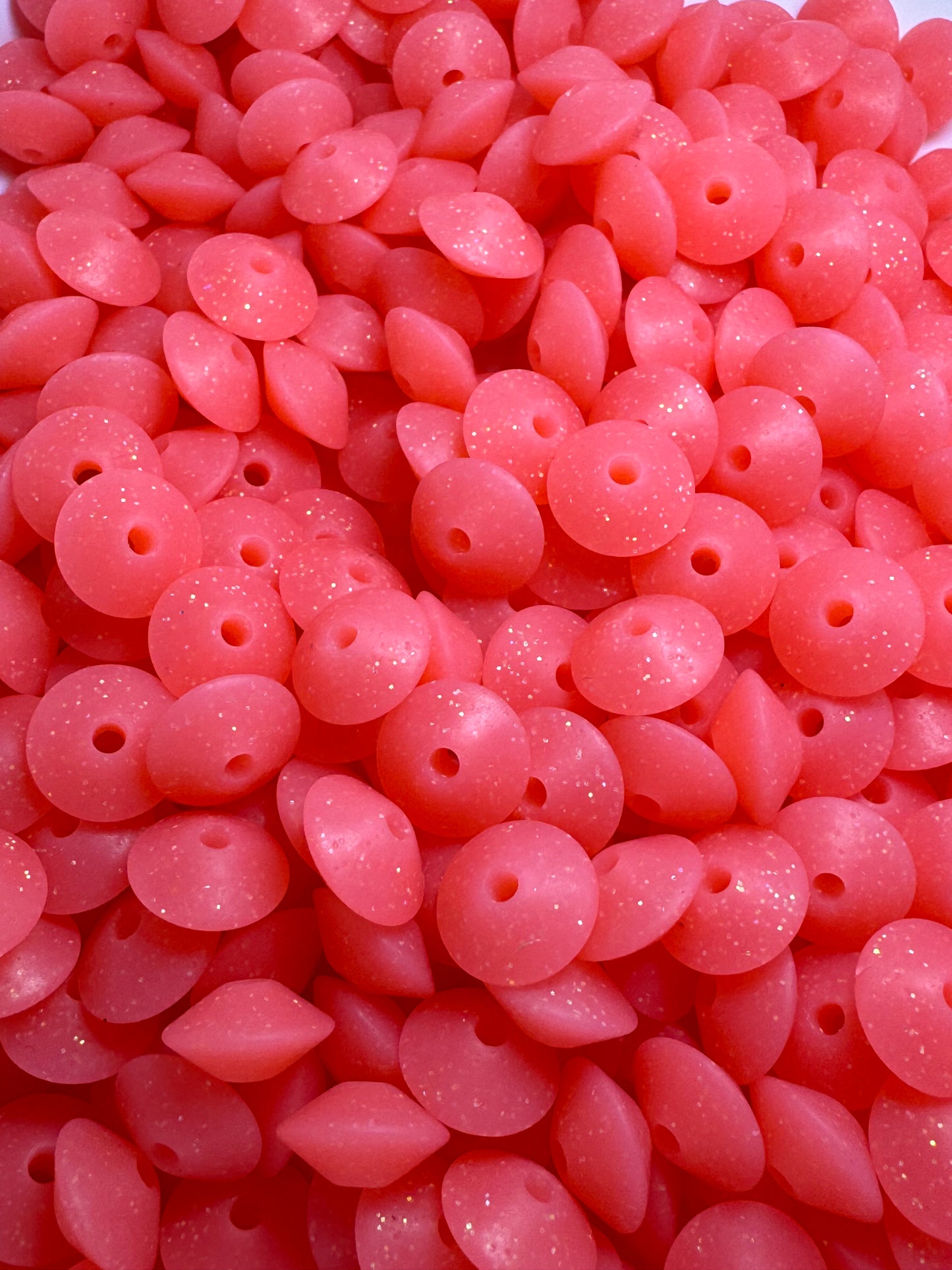 Red Glitter 12mm Lentil Silicone Bead