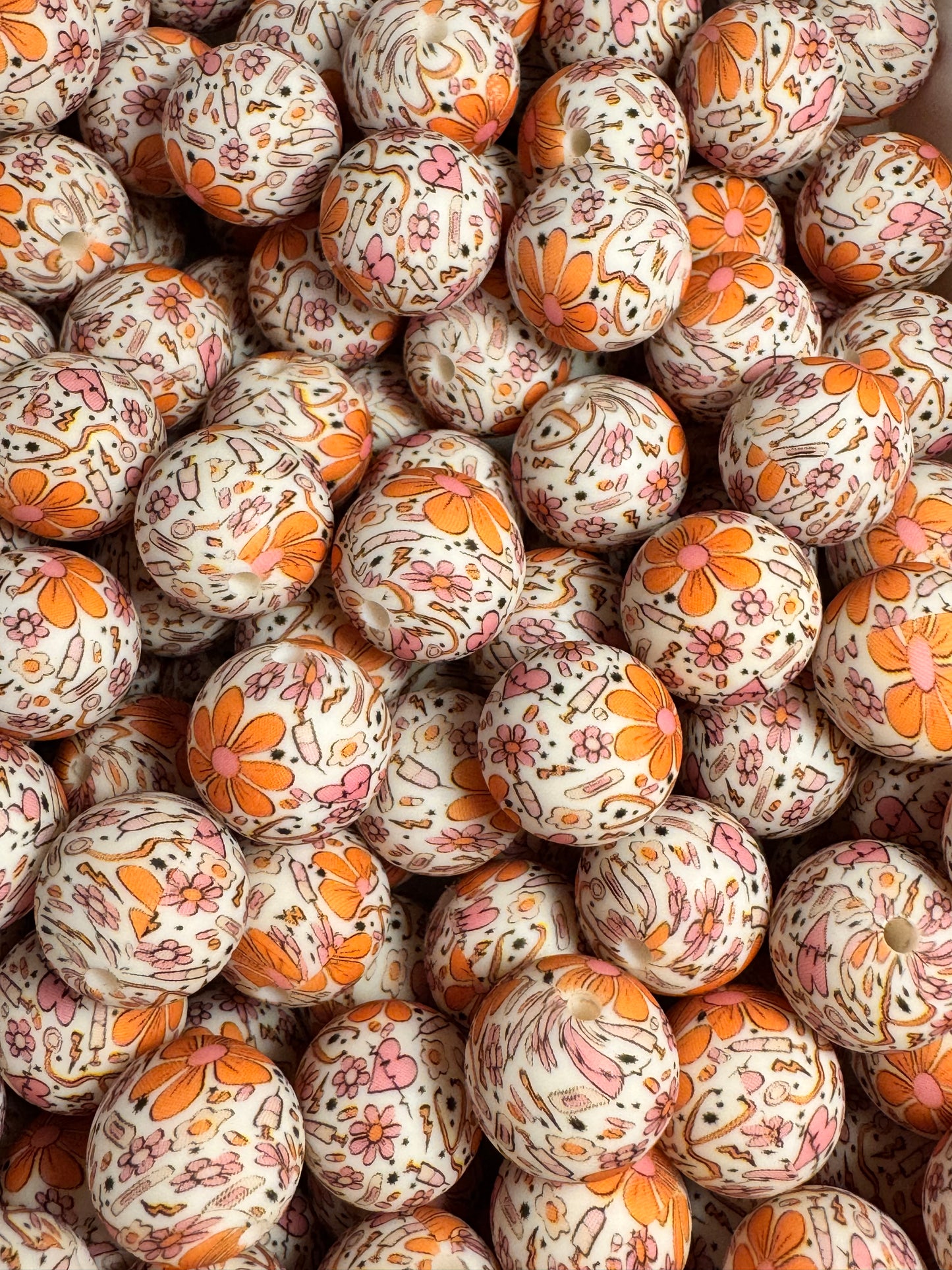 Medical Floral 15mm Printed Silicone Bead