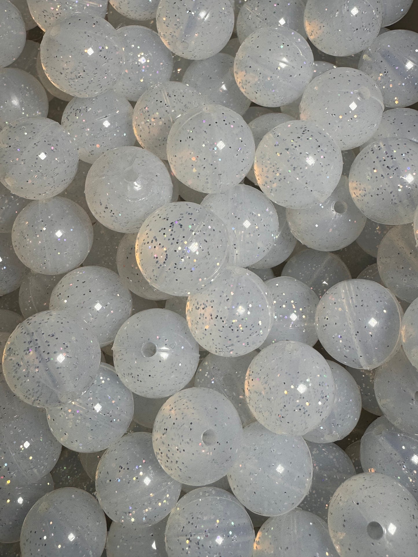 White 15mm Jelly Silicone Glitter Bead