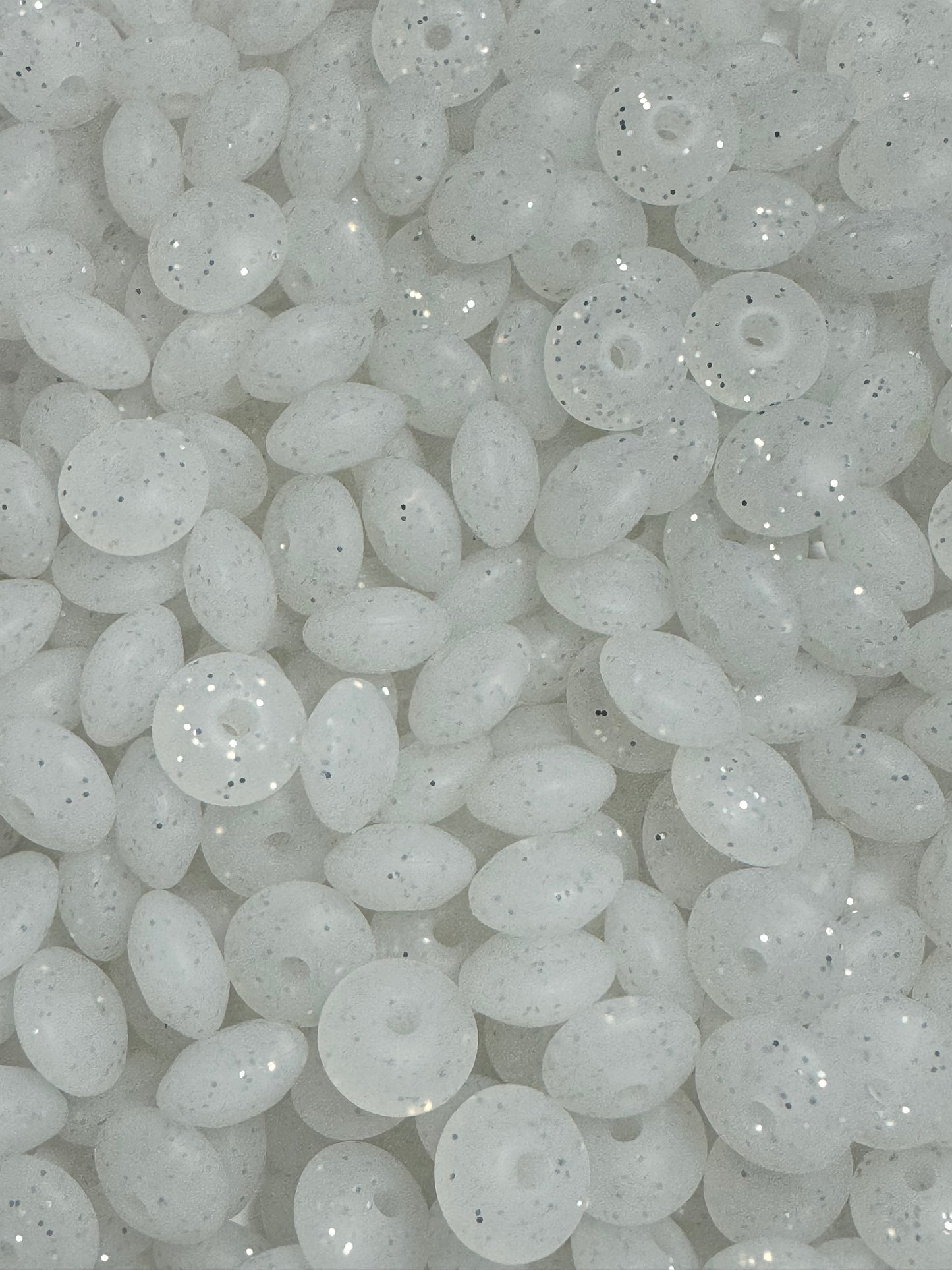 White Glitter 12mm Lentil Silicone Bead