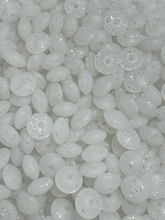 White Glitter 12mm Lentil Silicone Bead