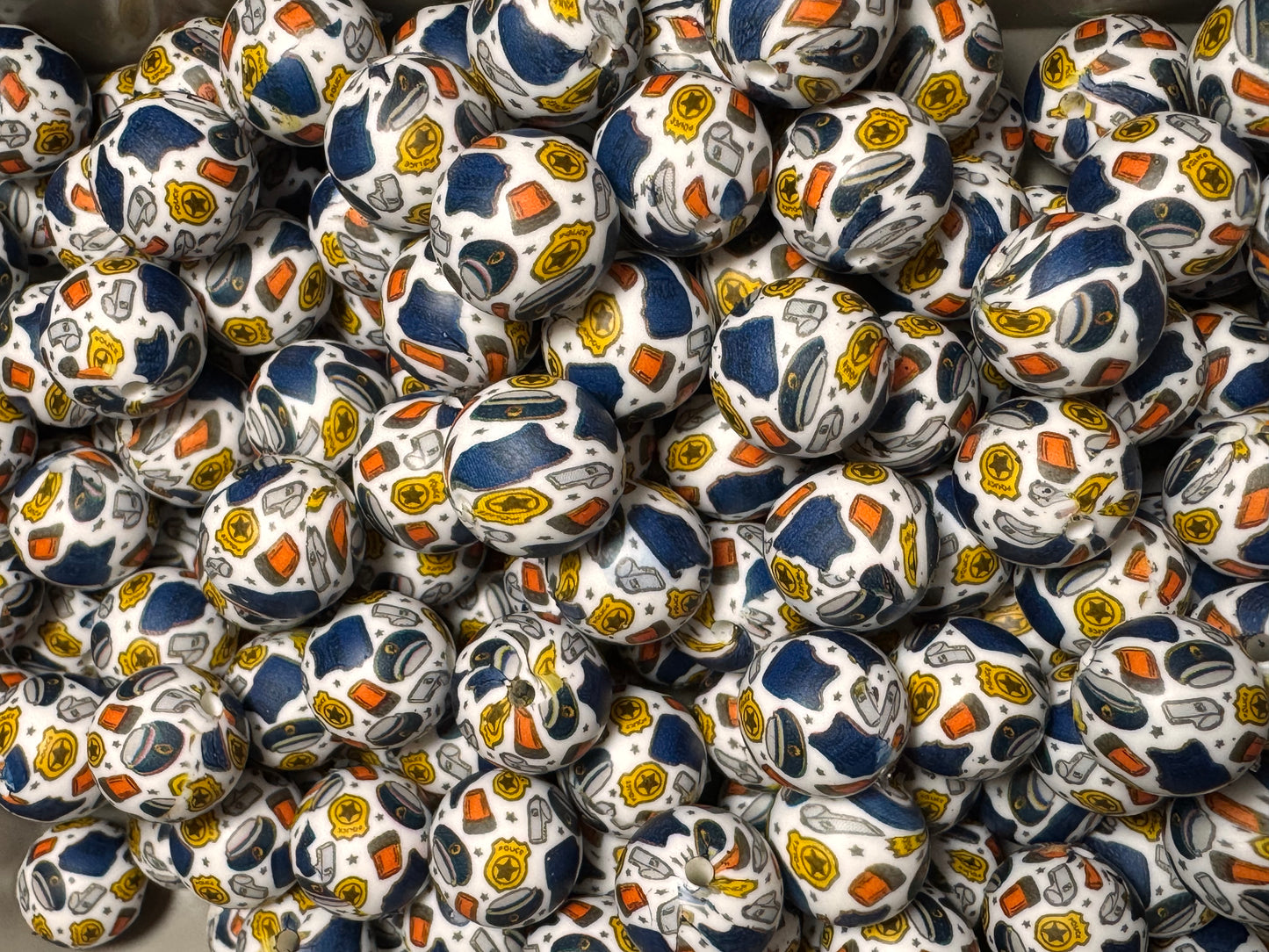Police 15mm Printed Silicone Bead