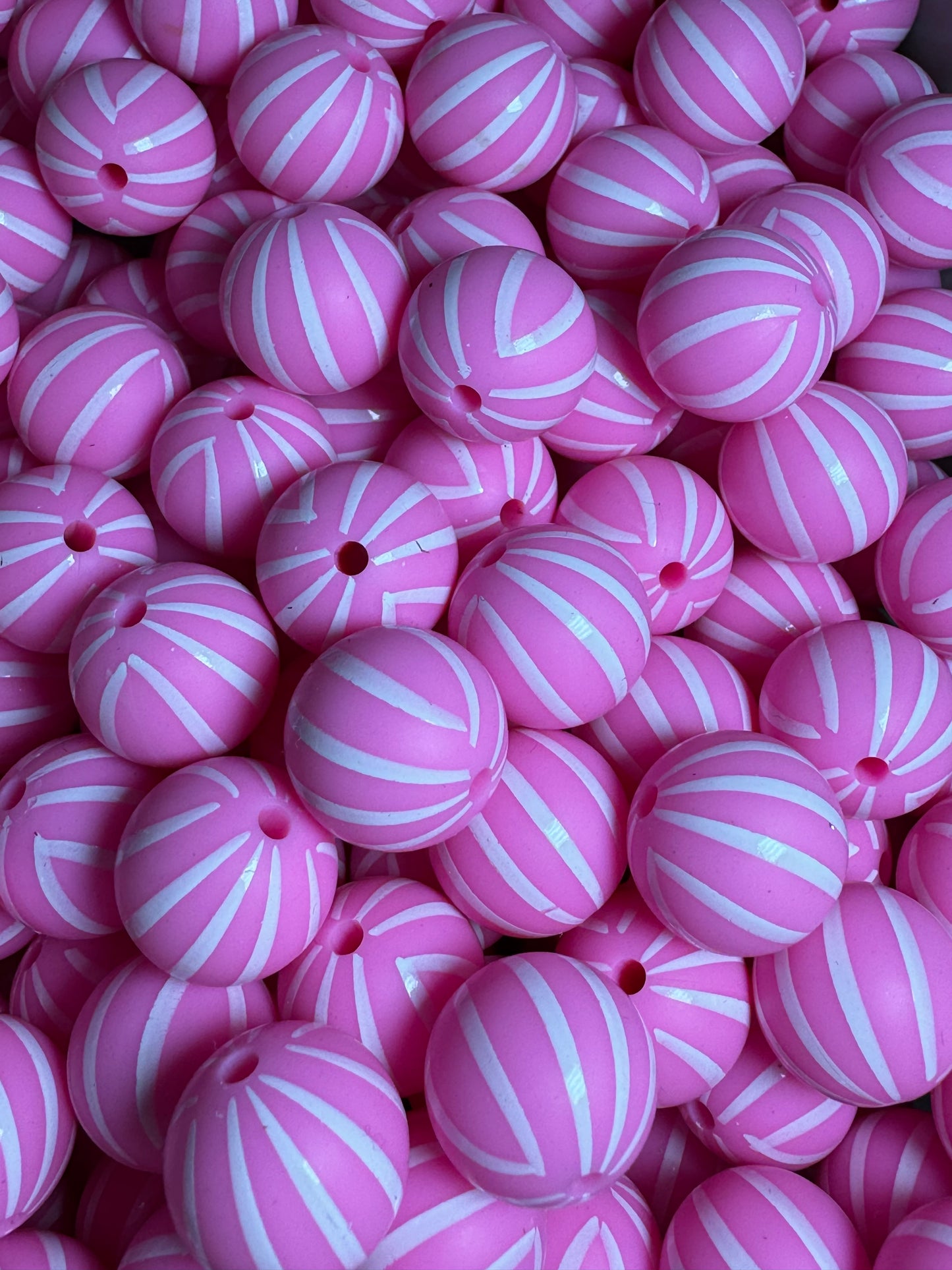 Pink Striped 15mm Printed Silicone Bead