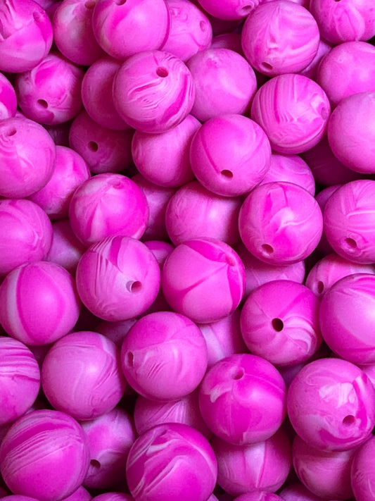 Marbled Pink 15mm Solid Color Silicone Bead