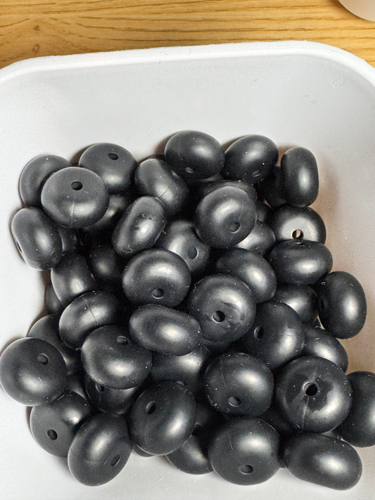 Black 14mm Solid Color Abacus Silicone Bead