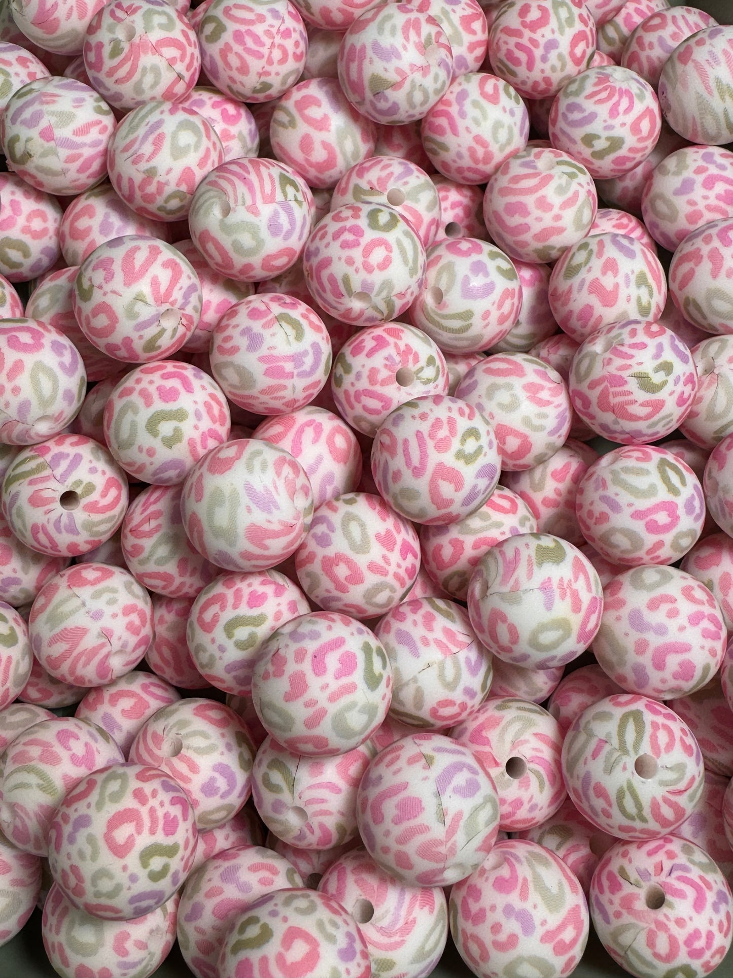 Pink Pastel Leopard Print 15mm Printed Silicone Bead