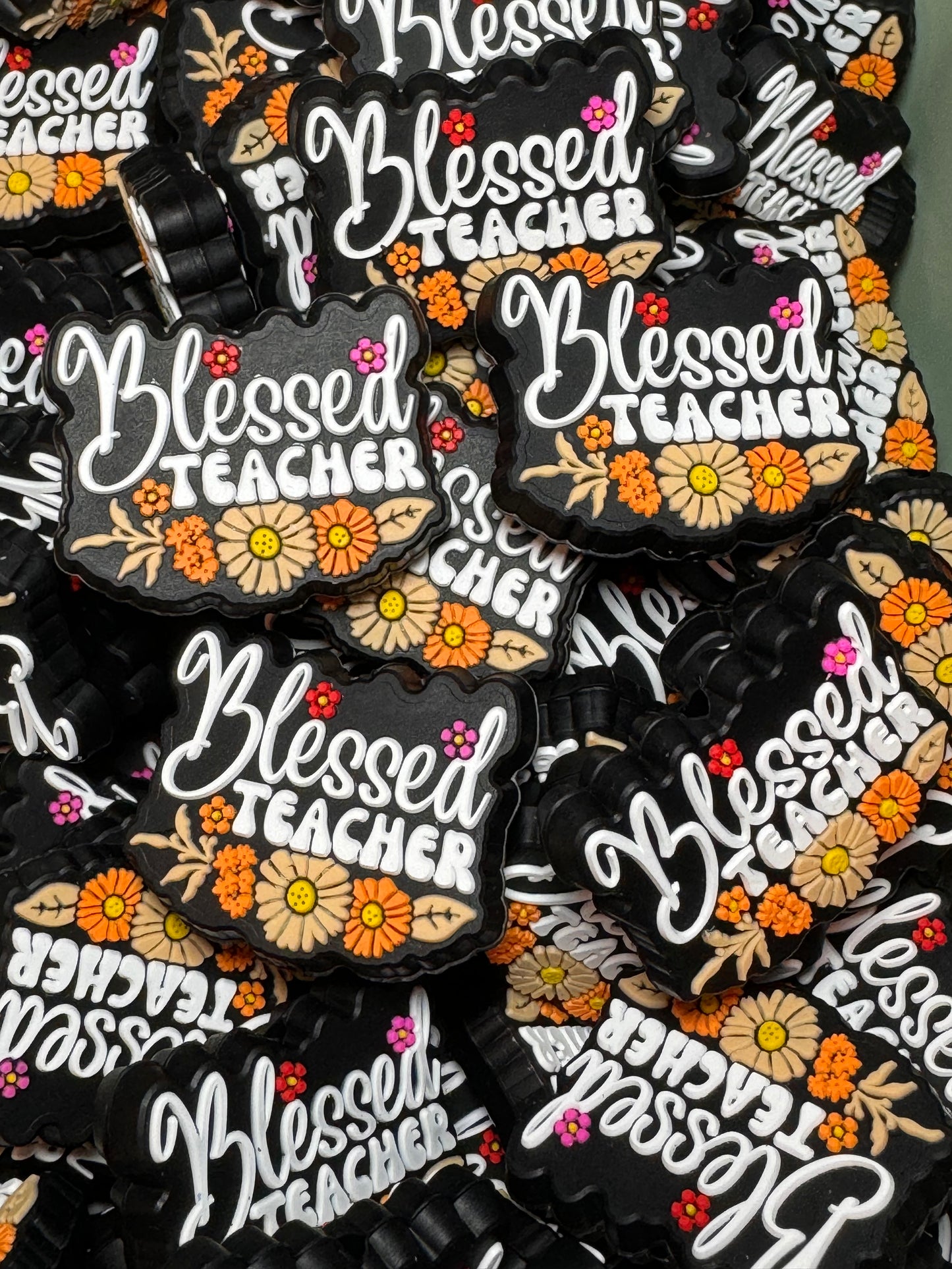 Floral Blessed Teacher Silicone Focal