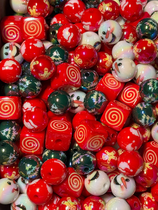 Christmas 16mm Printed Acrylic Bead Mix of 10