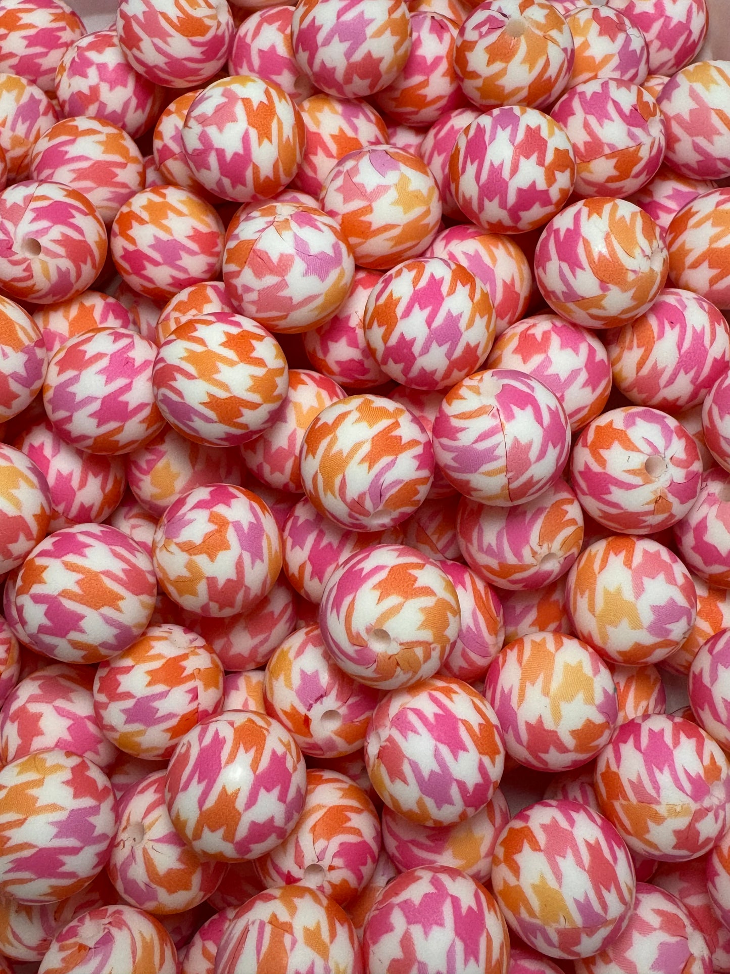 Bright Argyle Print 15mm Printed Silicone Bead