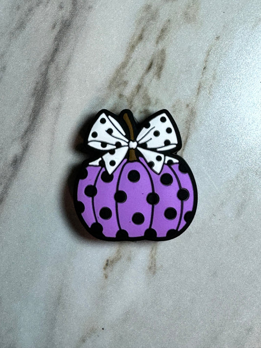 Purple Polka Dot Pumpkin with a Bow Silicone Focal