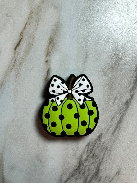 Lime Green Polka Dot Pumpkin with a Bow Silicone Focal