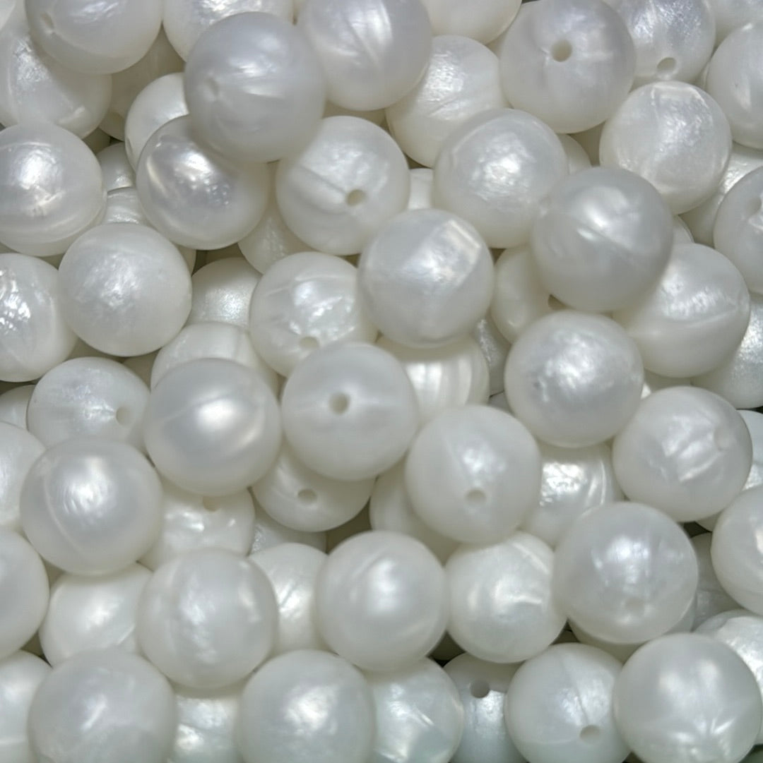 White Pearl 15mm Solid Color Silicone Bead