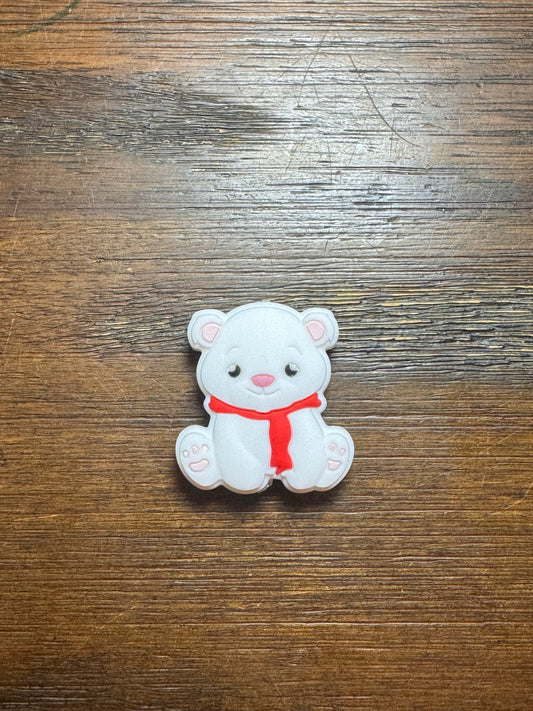 Polar Bear with Red Scarf Silicone Focal