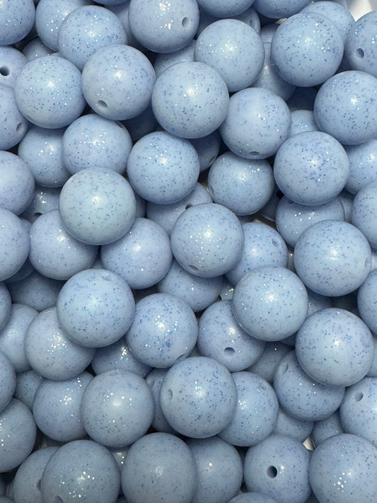 Solid Blue 15mm Glitter Silicone Bead