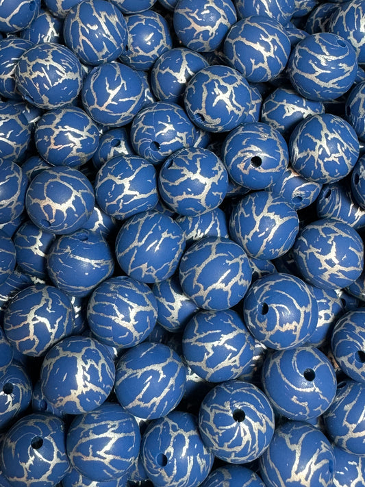 Blue Marble 15mm Printed Silicone Bead