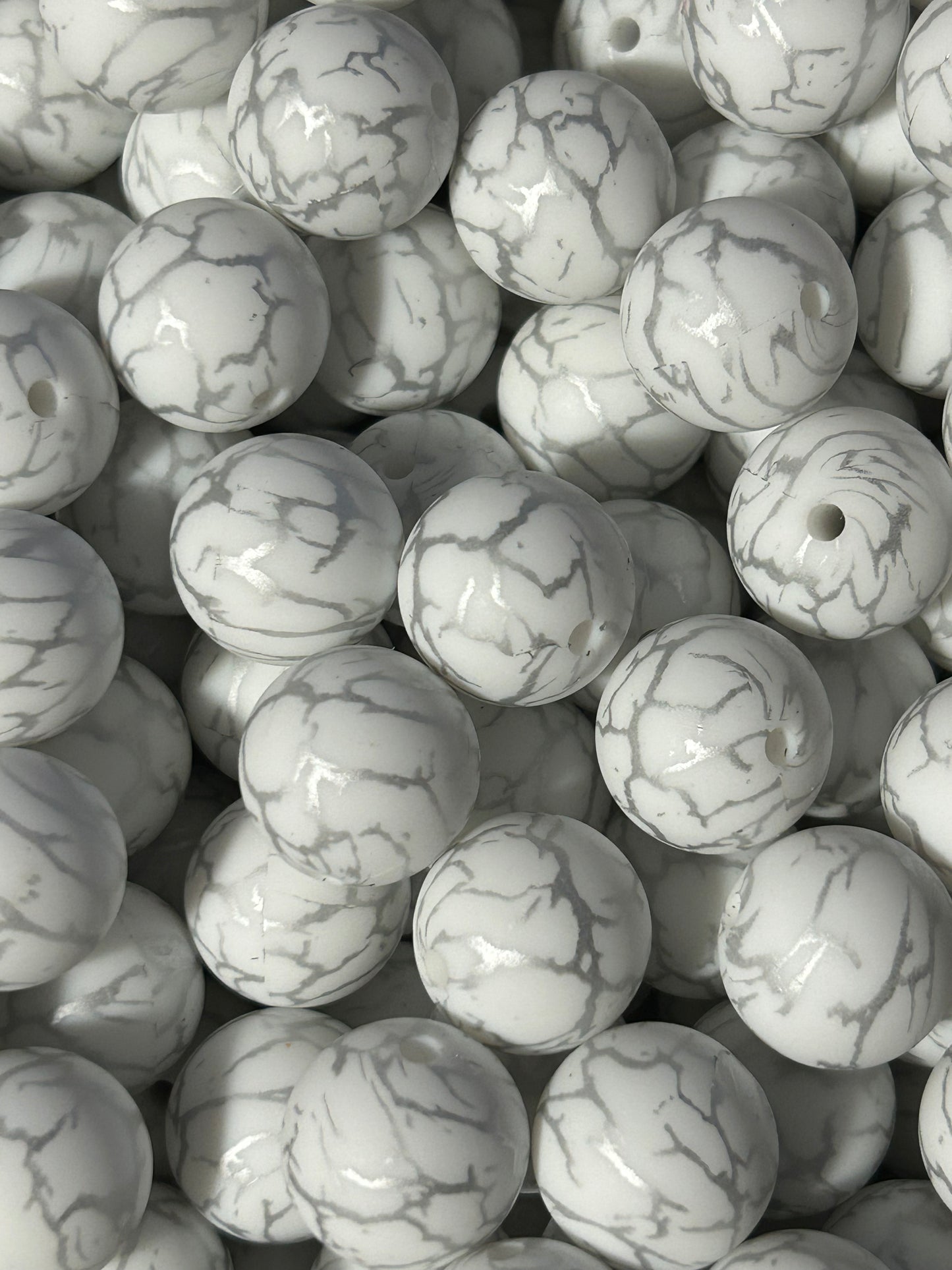 Marble White 15mm Printed Silicone Bead