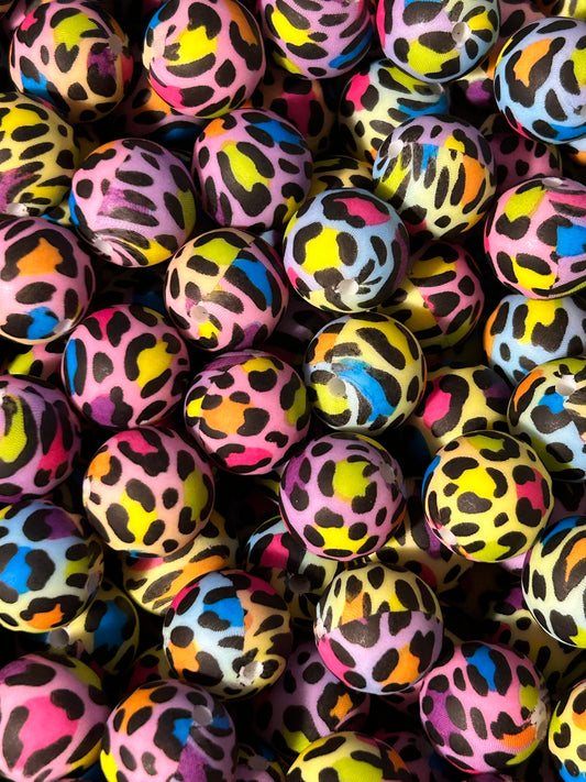 Funky Leopard 15mm Printed Silicone Bead