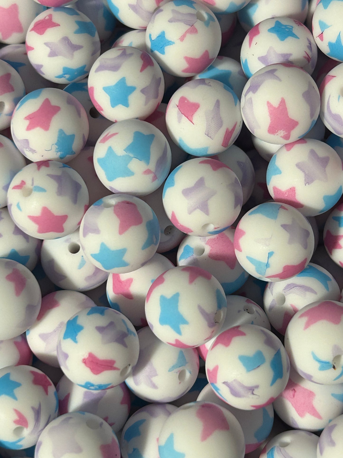 Pastel Stars 15mm Printed Silicone Bead