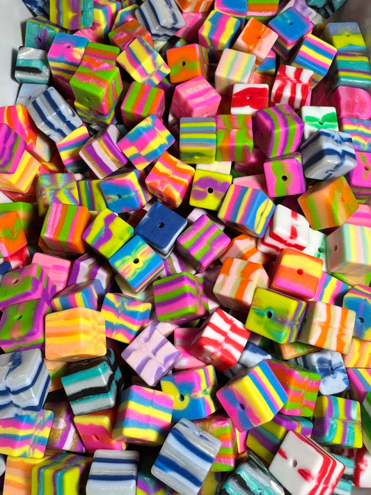 Solid Silicone 15mm Cube Beads Mix of 10