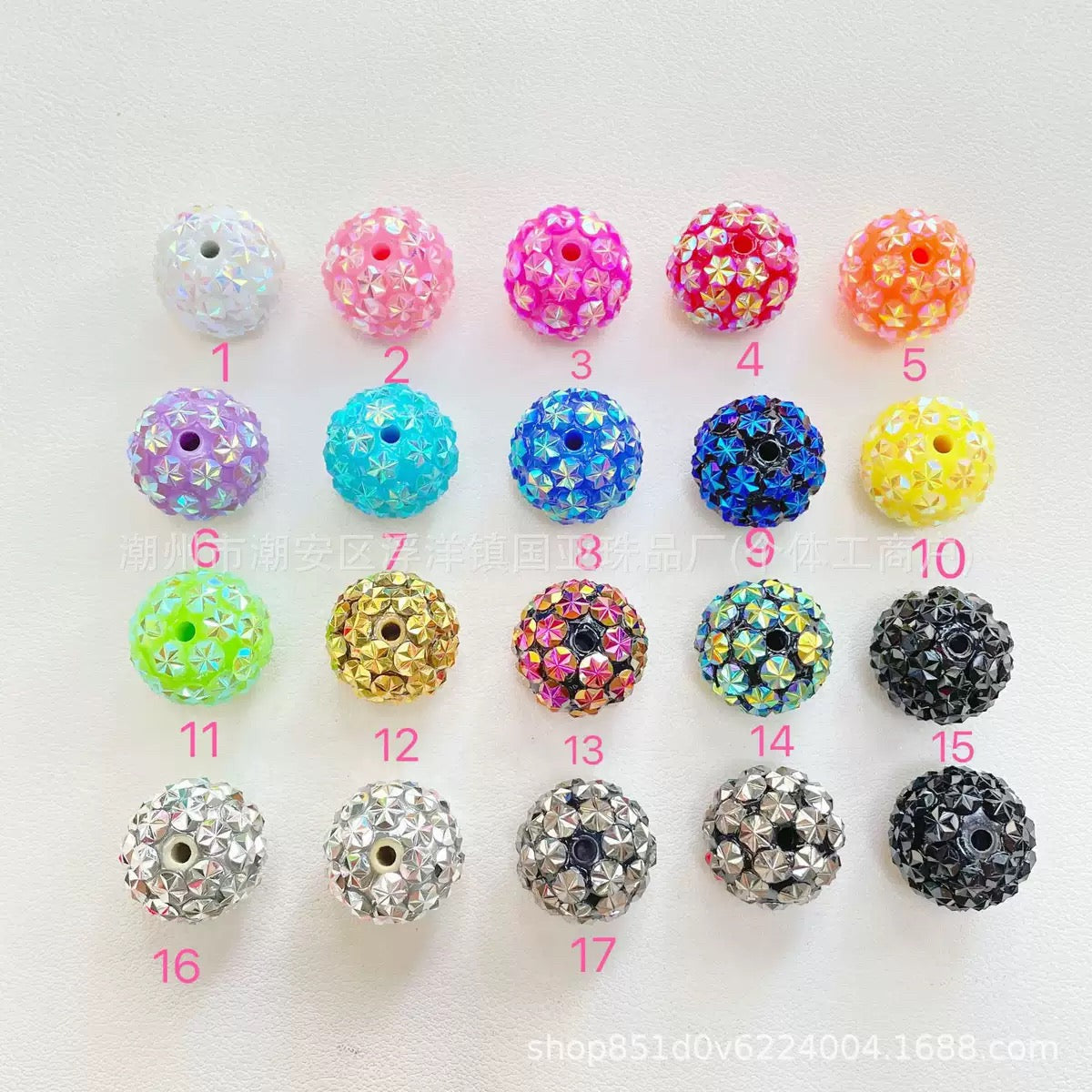 20mm Rhinestone Acrylic Bead Mix of 10