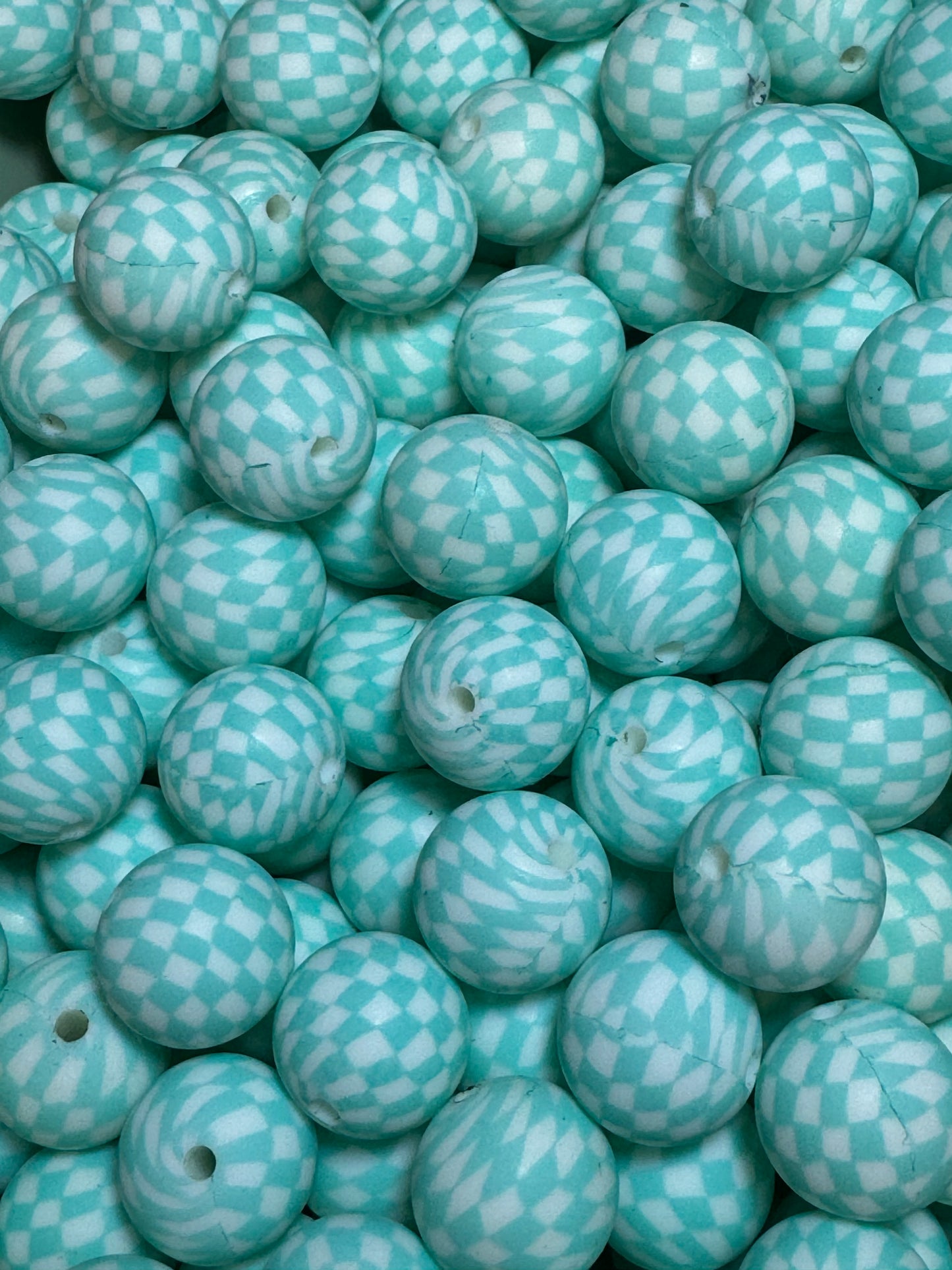 Electric Blue Checkered 15mm Custom Printed Silicone Bead