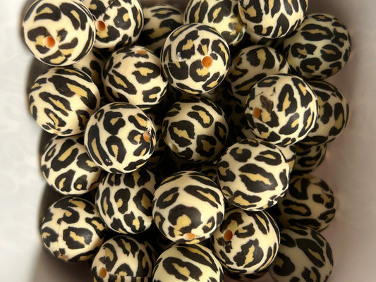 Tan Leopard 15mm Printed Silicone Bead