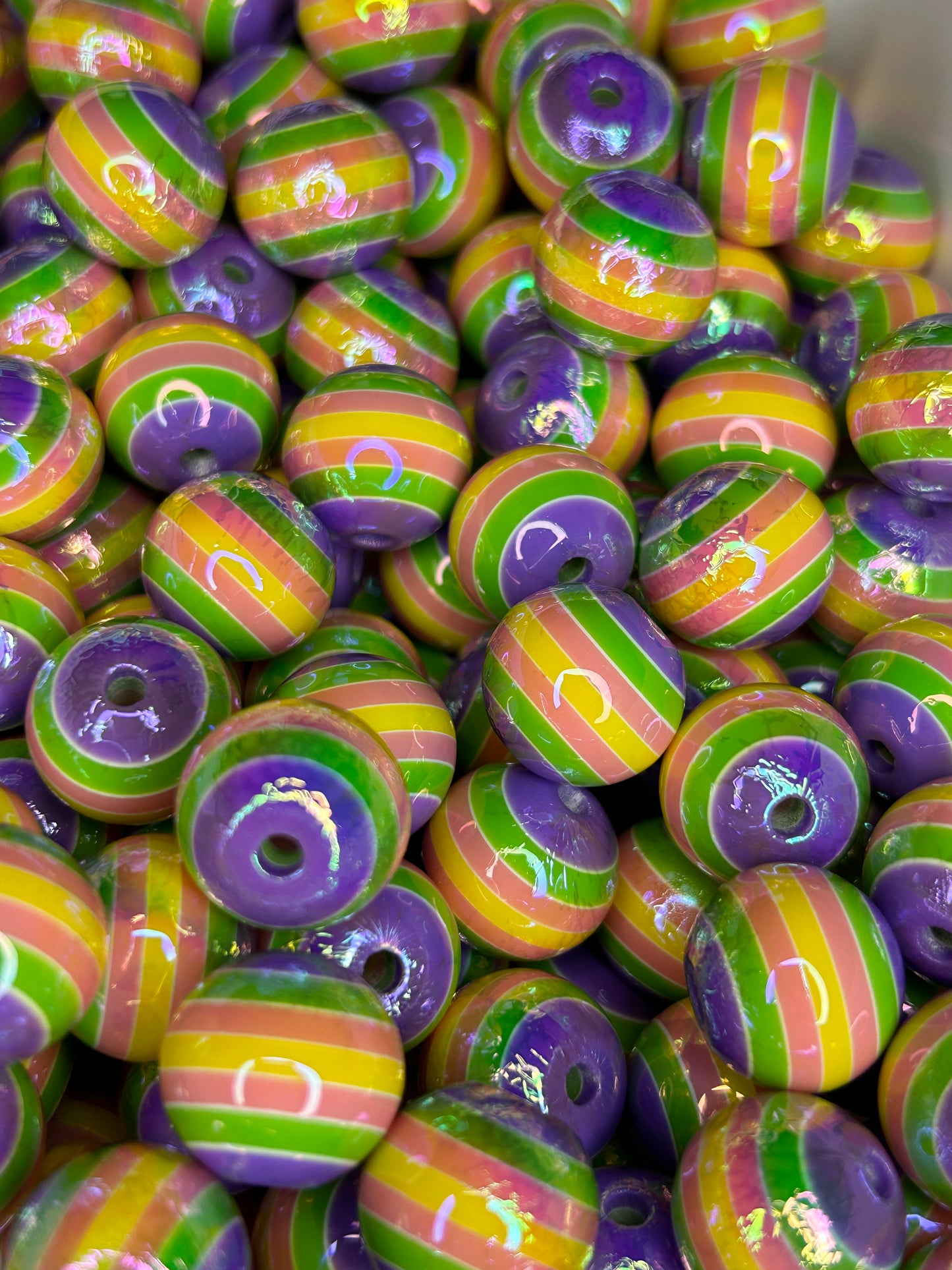 16mm Pastel Striped Opal Acrylic Beads