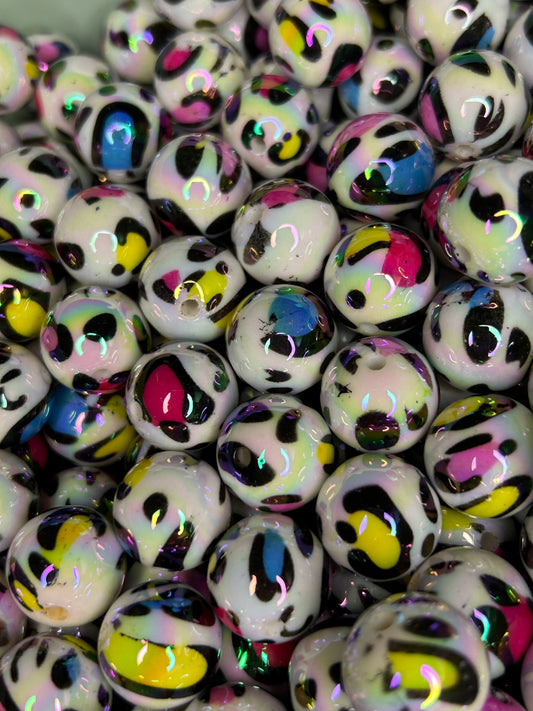 16mm Neon Leopard Opal Acrylic Beads