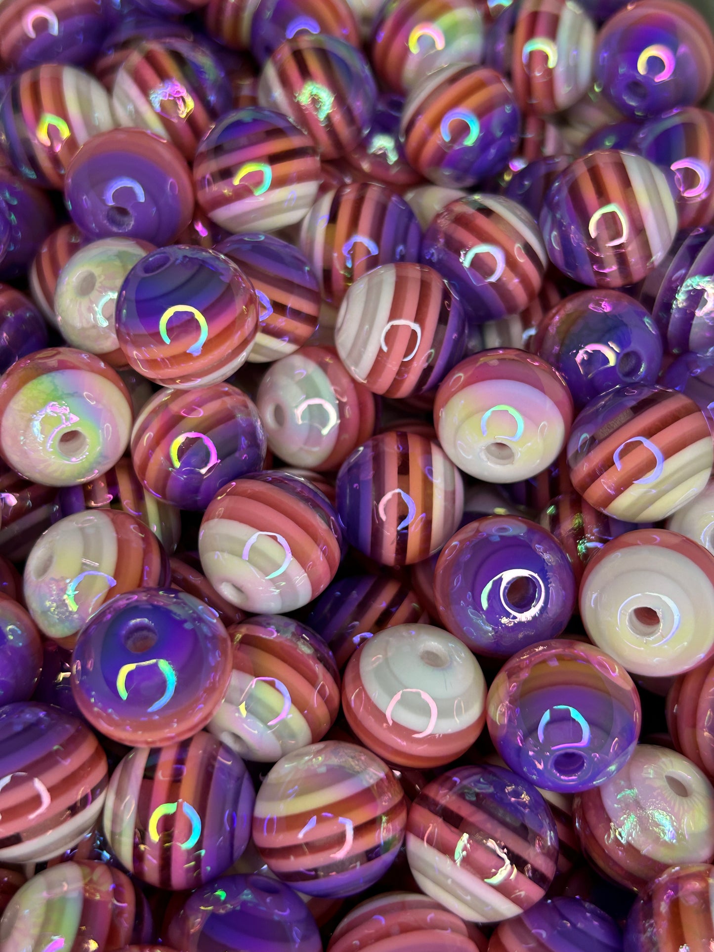 16mm Pink and Purple Striped Opal Acrylic Beads