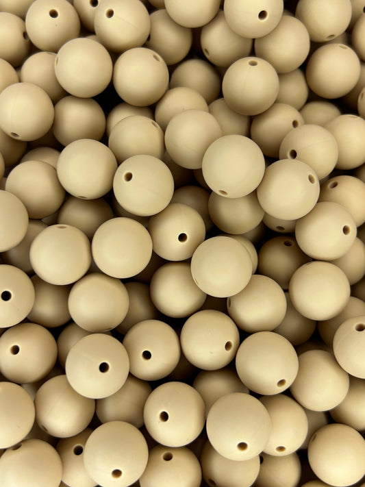 Tan 15mm Solid Color Silicone Bead