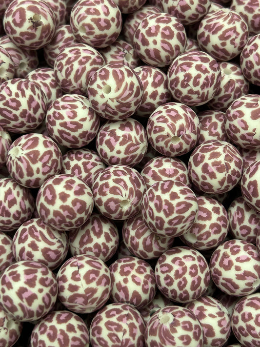 Custom Purple Leopard 15mm Printed Silicone Bead