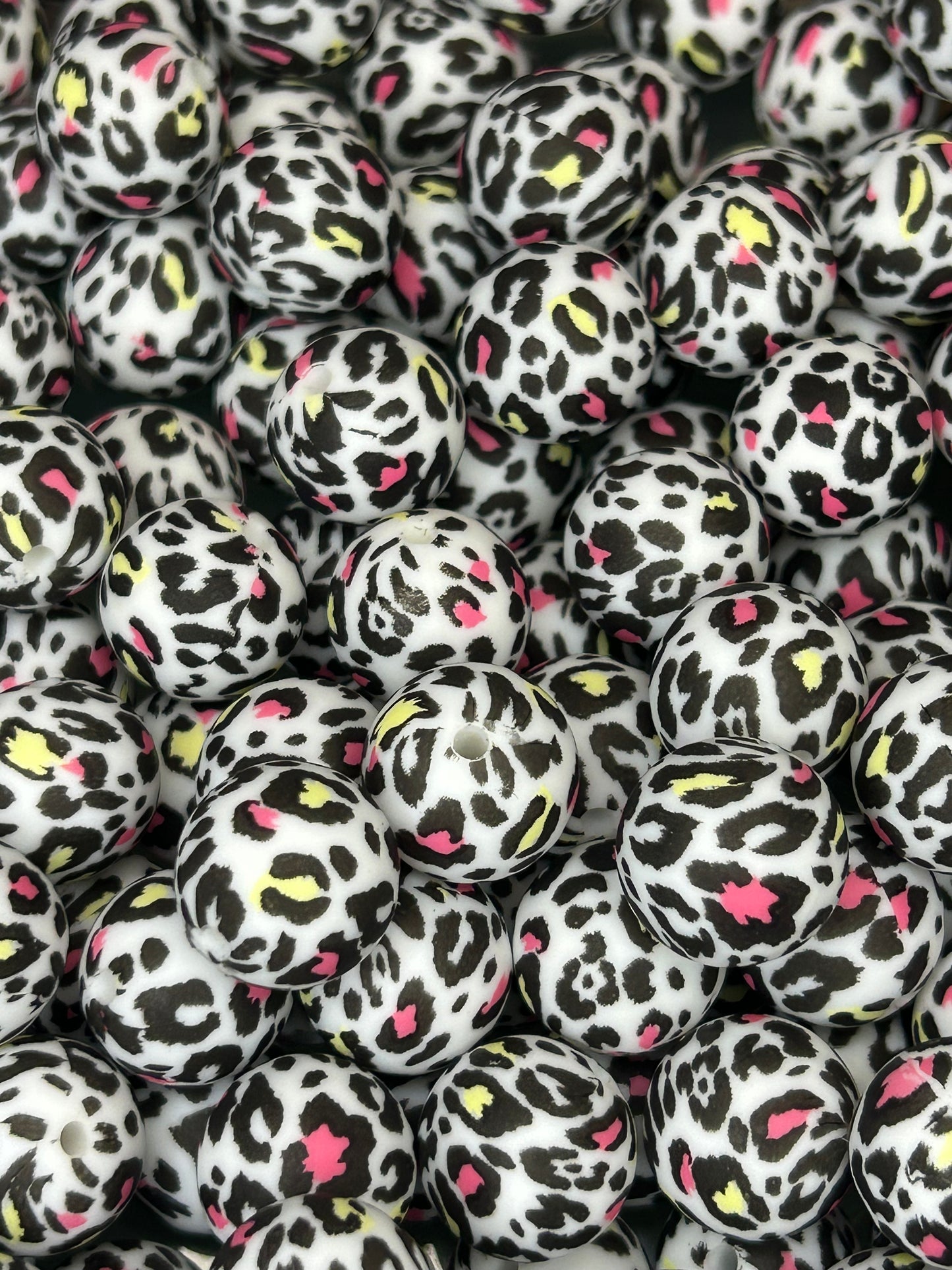 Neon Leopard 15mm Printed Silicone Silicone Bead