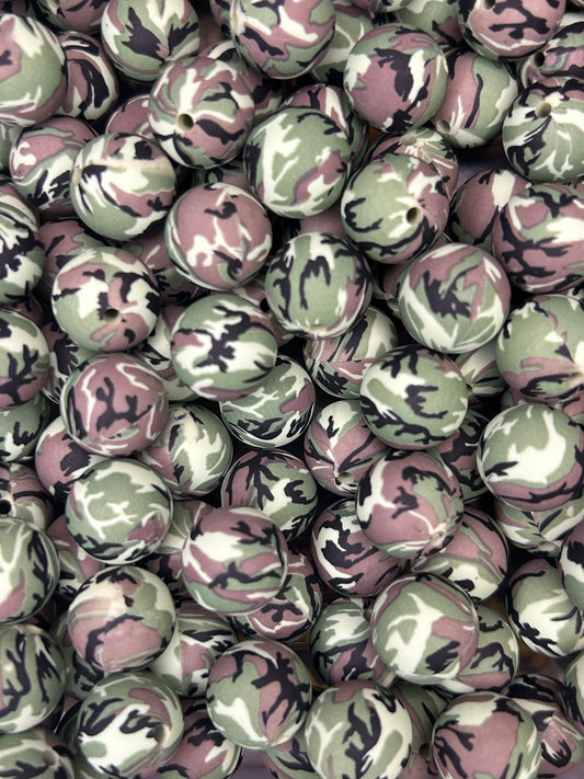 Camouflage 15mm Printed Silicone Bead